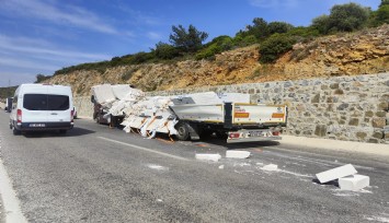 Tırın dorsesindeki gaz betonlar yola savruldu, facia ucuz atlatıldı